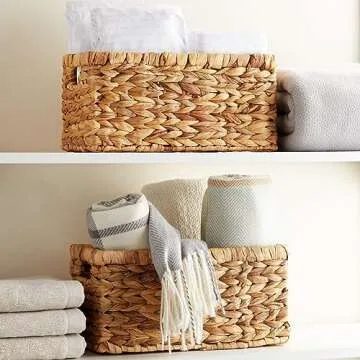 Juvale 2 Pack Small Rectangular Wicker Baskets - 6 Inch Wide Hand Woven Water Hyacinth Storage Baskets for Shelf Organization