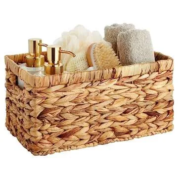 Juvale 2 Pack Small Rectangular Wicker Baskets - 6 Inch Wide Hand Woven Water Hyacinth Storage Baskets for Shelf Organization