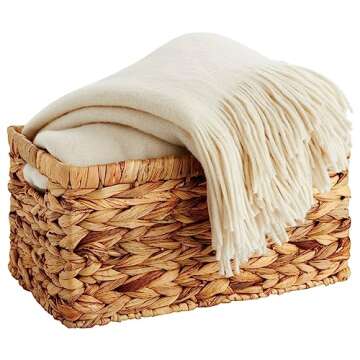 Juvale 2 Pack Small Rectangular Wicker Baskets - 6 Inch Wide Hand Woven Water Hyacinth Storage Baskets for Shelf Organization