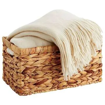 Juvale 2 Pack Small Rectangular Wicker Baskets - 6 Inch Wide Hand Woven Water Hyacinth Storage Baskets for Shelf Organization