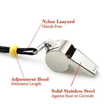 Hipat 2 Pack Stainless Steel Sports Whistles - Loud & Durable with Lanyards