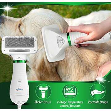 NACRL Dog Hair Dryer, Pet Grooming Hair Blower with Slicker Brush, Adjustable Temperature 2 Settings...
