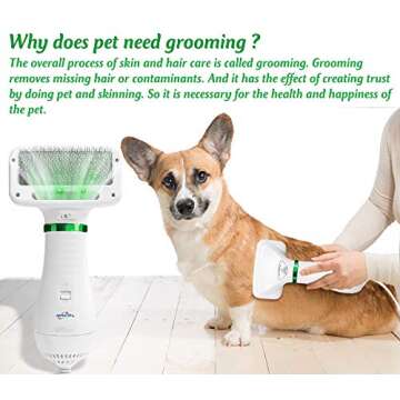NACRL Dog Hair Dryer, Pet Grooming Hair Blower with Slicker Brush, Adjustable Temperature 2 Settings & Low Noise, 2 in 1 Portable Home Pet Care & Hair Styling Grooming for Medium Small Large Dogs Cat