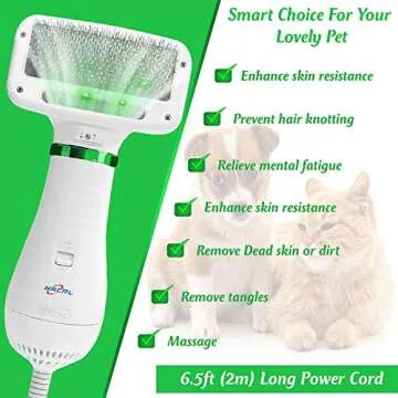NACRL Dog Hair Dryer, Pet Grooming Hair Blower with Slicker Brush, Adjustable Temperature 2 Settings & Low Noise, 2 in 1 Portable Home Pet Care & Hair Styling Grooming for Medium Small Large Dogs Cat