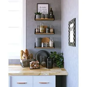 Wallniture Ponza Floating Shelves for Wall, Laundry Room and Bathroom Storage Shelf Unit Set of 3, Natural Burned Rustic Wood Wall Decor with Metal Floating Shelf Bracket