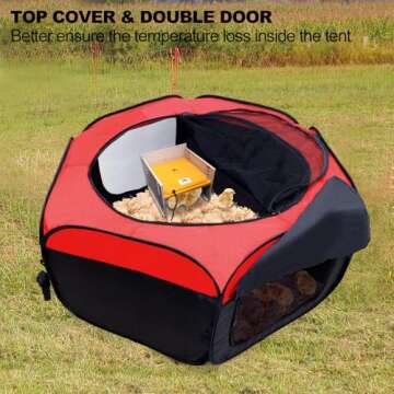 Brooder Box for Chick Starter Kit, Pop-Up Baby Chicken Brooder Pen/Playpen/Tent, Perch Up to 17 Chicks, Kit with Adjustable Heating Plate, Storage Bag, Top Cover, Fixed Pegs, Waterproof Mat