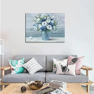 Vintage Blue White Flower Canvas Wall Art