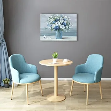 Vintage Blue White Flower Canvas Wall Art