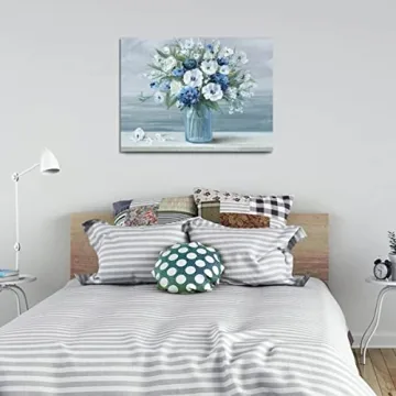 Vintage Blue White Flower Canvas Wall Art