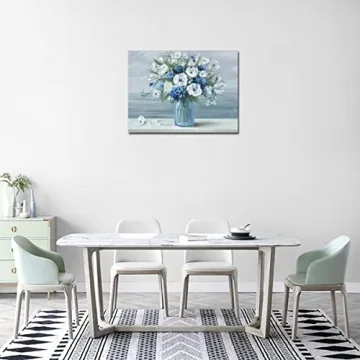 Vintage Blue White Flower Canvas Wall Art