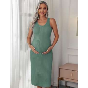 Ekouaer Women's Maternity Dress Rib Knit Sleeveless Baby Shower Dresses Casual Bodycon Pregnancy Clo...