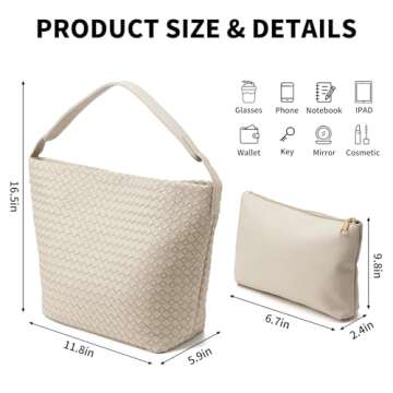 Woven Vegan Leather Tote Bag For Women Large Woven Crossbody Bag Handbag Female Satchel Messenger Ba...