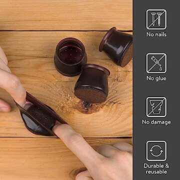 Aneaseit Chair Leg Floor Protectors - 16 pcs Dark Walnut - Felt Bottom Silicone Pads for Hardwood Fl...