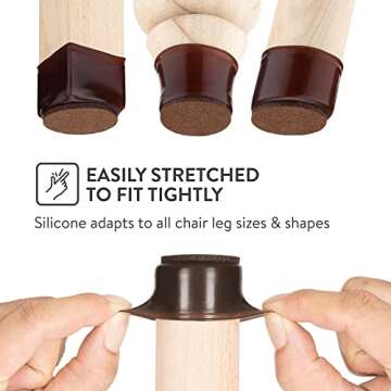 Aneaseit Chair Leg Floor Protectors - 16 pcs Dark Walnut - Felt Bottom Silicone Pads for Hardwood Floors & Furniture Feet - Rubber Caps for Chairs - Medium