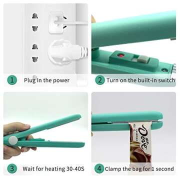 2 PACK Mini Bag Sealer Heat Seal, Handheld Food Sealer Bag Resealer for Food Storage, Portable Smart Heat Sealer Machine with 45” Power Cable for Chip Bags, Plastic Bags, Snack Bags (green+purple)