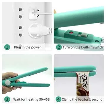 2 PACK Mini Bag Sealer Heat Seal, Handheld Food Sealer Bag Resealer for Food Storage, Portable Smart Heat Sealer Machine with 45” Power Cable for Chip Bags, Plastic Bags, Snack Bags (green+purple)