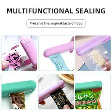 2 PACK Mini Bag Sealer Heat Seal, Handheld Food Sealer Bag Resealer for Food Storage, Portable Smart Heat Sealer Machine with 45” Power Cable for Chip Bags, Plastic Bags, Snack Bags (green+purple)