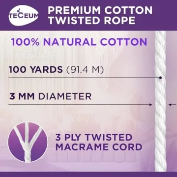 TECEUM 3mm Macrame Cord - All-Purpose Cotton Rope
