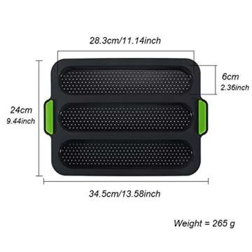 W WBLD Silicone Baguette Pan,Nonstick 3 Wave Loaves French Toast Bread Baking Tray Bake Mold, Perfor...