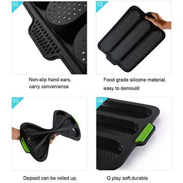 W WBLD Silicone Baguette Pan,Nonstick 3 Wave Loaves French Toast Bread Baking Tray Bake Mold, Perforated Silicone Molds Loaf Pan, DIY Making Breadstick Cake Kitchen Baking Mould