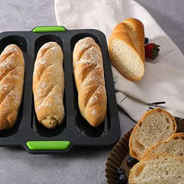 W WBLD Silicone Baguette Pan,Nonstick 3 Wave Loaves French Toast Bread Baking Tray Bake Mold, Perforated Silicone Molds Loaf Pan, DIY Making Breadstick Cake Kitchen Baking Mould