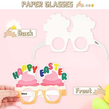 BigOtters 12PCS Easter Party Glasses, Paper Glasses Easter Bunny Ears Funny Glasses for Kids Party F...