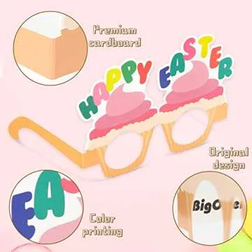 BigOtters 12PCS Easter Party Glasses, Paper Glasses Easter Bunny Ears Funny Glasses for Kids Party Favors Easter Basket Stuffers Decorations Supplies