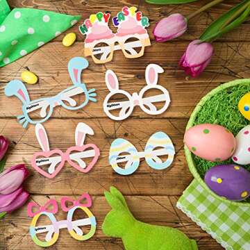 BigOtters 12PCS Easter Party Glasses, Paper Glasses Easter Bunny Ears Funny Glasses for Kids Party Favors Easter Basket Stuffers Decorations Supplies