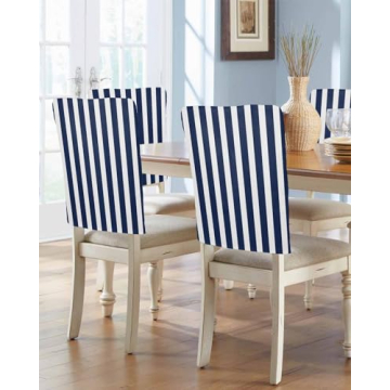 Wowouhiya Navy Blue Striped Chair Covers Set of 4 for Dining Room, Blue White Stripes Chair Back Cov...