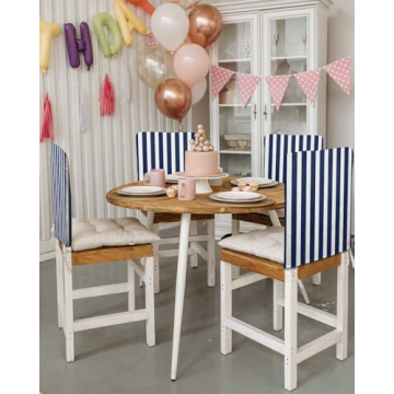 Navy Blue Striped Chair Covers for Dining Room - Set of 4