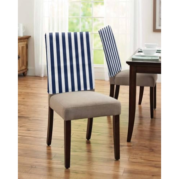 Navy Blue Striped Chair Covers for Dining Room - Set of 4
