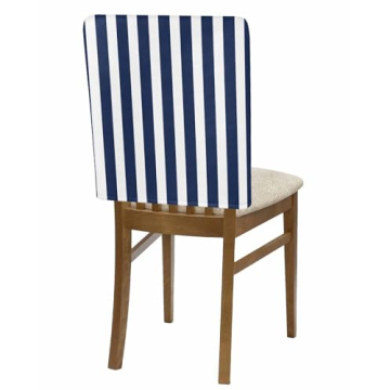 Navy Blue Striped Chair Covers for Dining Room - Set of 4