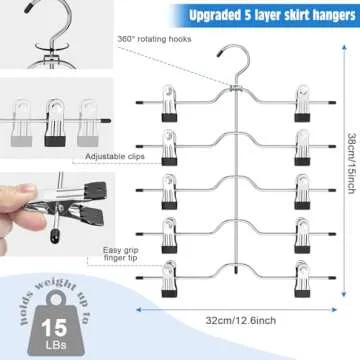 Besslly Pants Skirt Hangers with Clips, 2 Pack Pant Hangers Skirt Hangers Space Saving Closet Hanger...