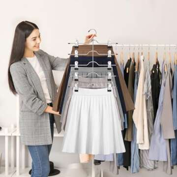 Besslly Pants Skirt Hangers with Clips, 2 Pack Pant Hangers Skirt Hangers Space Saving Closet Hanger Organizer Closet Organizers and Storage