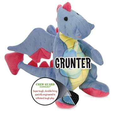 goDog Bubble Plush Dragons Squeaky Dog Toy, Chew Guard Technology - Periwinkle, Large