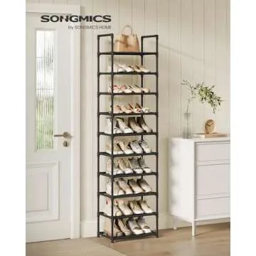 SONGMICS Shoe Rack, 10 Tier Shoe Shelf, Shoe Storage Organizer, Space-Saving, 11 x 17.7 x 68.1 Inches, Metal Frame, Non-Woven Fabric Shelves, for Entryway, Bedroom, Black ULSH010B02