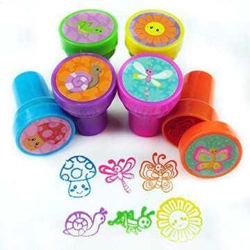 Tiny Mills 24 Pcs Spring Flowers Butterfly Stampers for Kids Garden Birthday Party Tea Party Favors Fairies Party Favors Pinata Fillers Goody Bag Stuffers Classroom Rewards Carnival Prizes