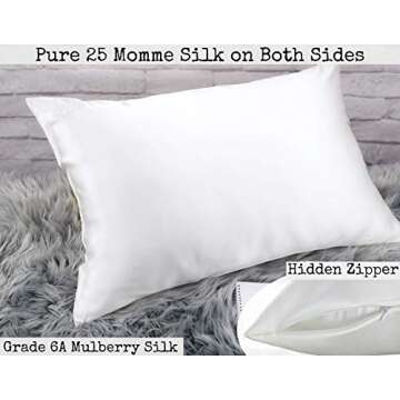 Celestial Silk 100% Silk Pillowcase for Hair Zippered Luxury 25 Momme Mulberry Silk Charmeuse Silk on Both Sides of Cover -Gift Wrapped- (King, Natural Undyed White)