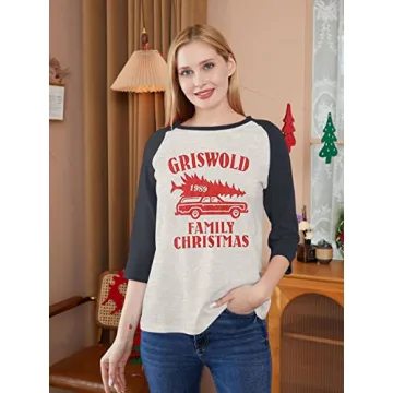 Anbech Women Griswold Family Christmas Shirt - Stylish Holiday Tee