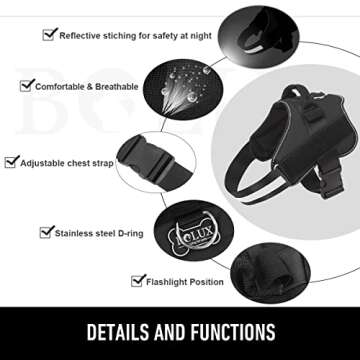 Bolux Dog Harness, No-Pull Reflective Dog Vest, Breathable Adjustable Pet Harness with Handle for Outdoor Walking - No More Pulling, Tugging or Choking (Black, L)