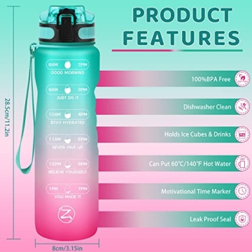 ZOMAKE Motivational Water Bottle for Fitness & Hydration