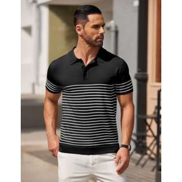 COOFANDY Men's Striped Polo Shirt - Lightweight Casual Knit Tee for Every Occasion