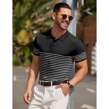 Stylish COOFANDY Men's Striped Polo Shirt for Any Occasion