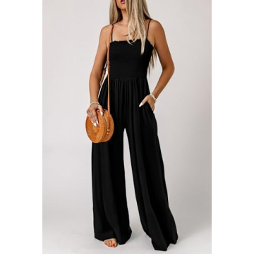 PRETTYGARDEN Summer Jumpsuit for Women with Smocked Details and Pockets