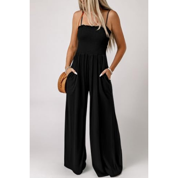 PRETTYGARDEN Summer Jumpsuit for Women with Smocked Details and Pockets
