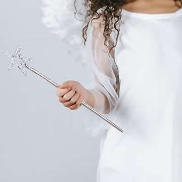 Qeuly Star Wand Silver Fairy Wand 13 Inches Angel Wand Star Magic Princess Wands Plating Silver Star Stick for Girl¡¯s Princess Costume (Silver)