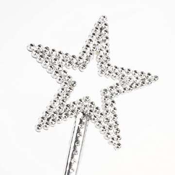 Qeuly Star Wand Silver Fairy Wand 13 Inches Angel Wand Star Magic Princess Wands Plating Silver Star Stick for Girl¡¯s Princess Costume (Silver)