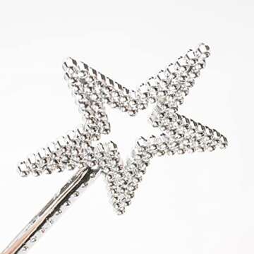 Qeuly Star Wand Silver Fairy Wand 13 Inches Angel Wand Star Magic Princess Wands Plating Silver Star Stick for Girl¡¯s Princess Costume (Silver)