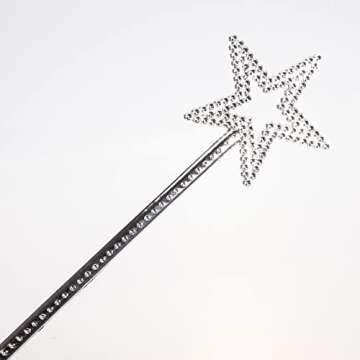 Qeuly Star Wand Silver Fairy Wand 13 Inches Angel Wand Star Magic Princess Wands Plating Silver Star Stick for Girl¡¯s Princess Costume (Silver)