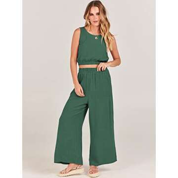 ANRABESS Women’s Summer 2 Piece Outfits Sleeveless Crop Top Tank and Wide Leg Pants Linen Jumpsuit...